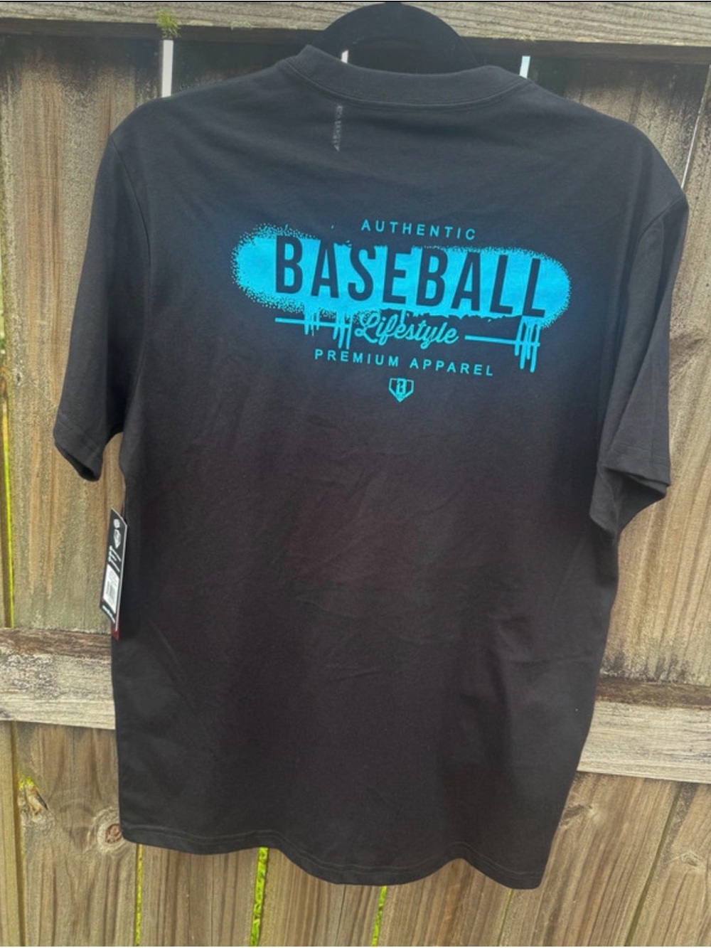 Men's Black Short-Sleeve Tee with Teal Baseball Graphic Small
